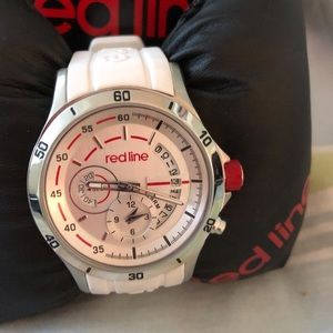 Red Line Chronograph Watch.  White band